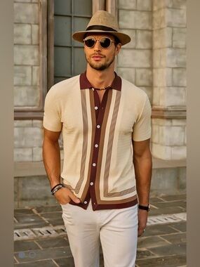 PJ PAUL JONES Striped Knit Cardigan in Cream and Brown Size MEDIUM NWOT